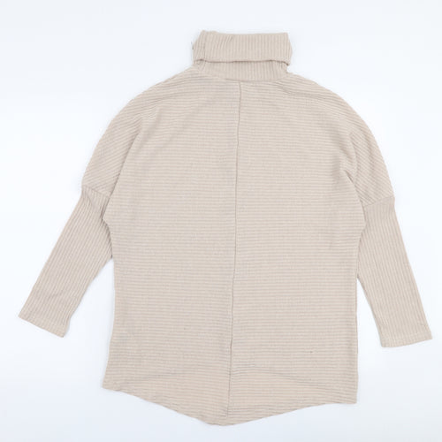 SheIn Womens Beige High Neck  Polyester Pullover Jumper Size L