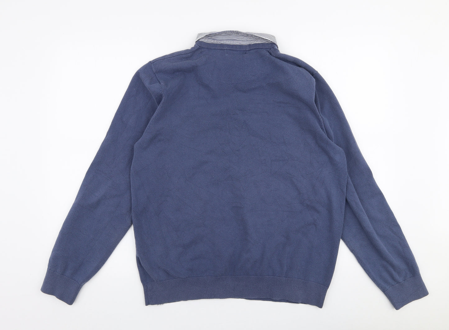 Marks and Spencer Mens Blue Collared  Cotton Pullover Jumper Size L