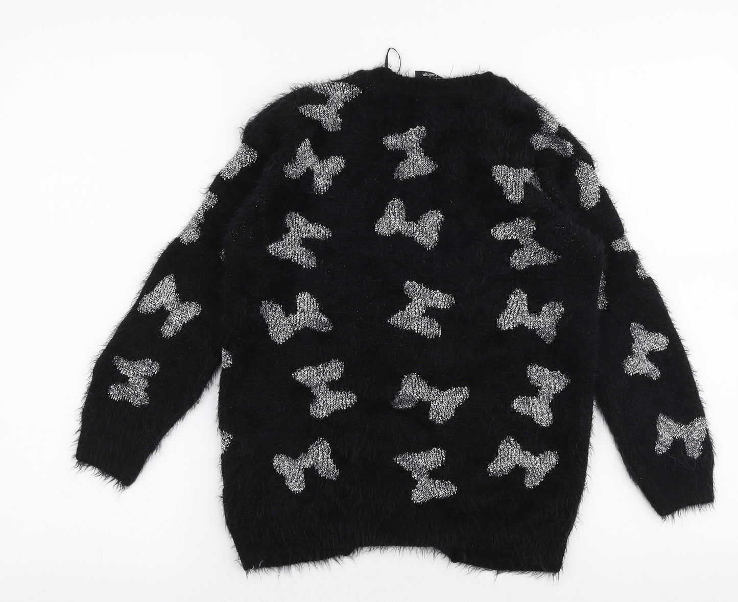 George Girls Black V-Neck  Acrylic Cardigan Jumper Size 9-10 Years   - Disney