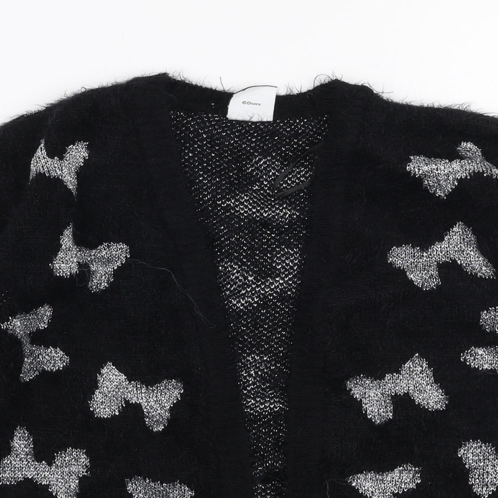George Girls Black V-Neck  Acrylic Cardigan Jumper Size 9-10 Years   - Disney