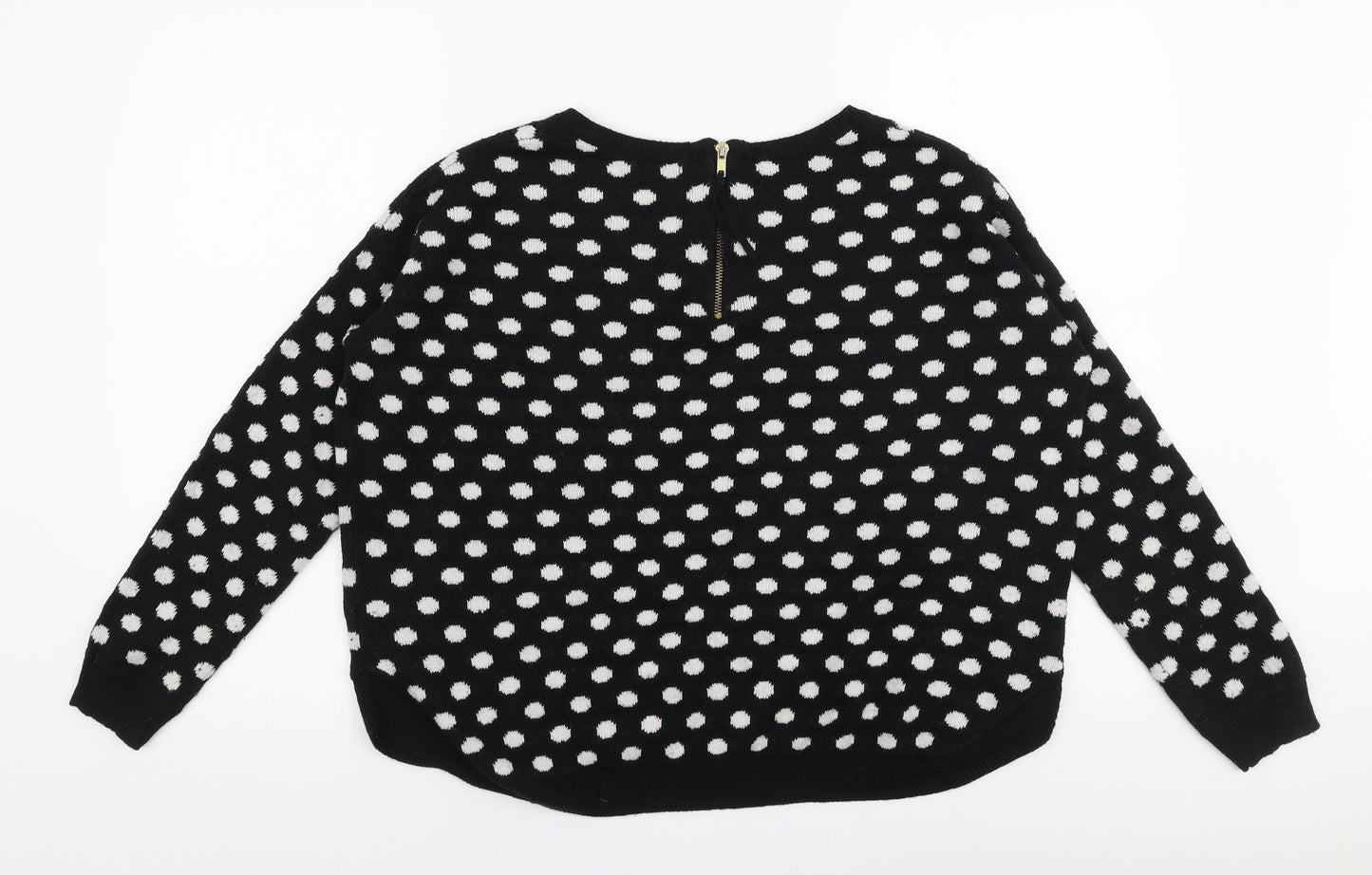 H&M Womens Black Round Neck Polka Dot Acrylic Pullover Jumper Size S