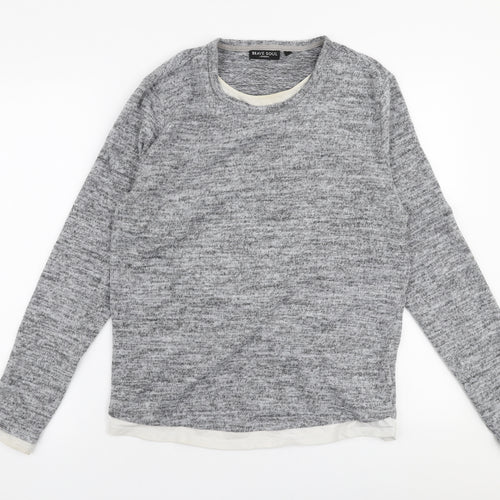 Brave Soul Mens Grey Round Neck  Polyester Pullover Jumper Size L