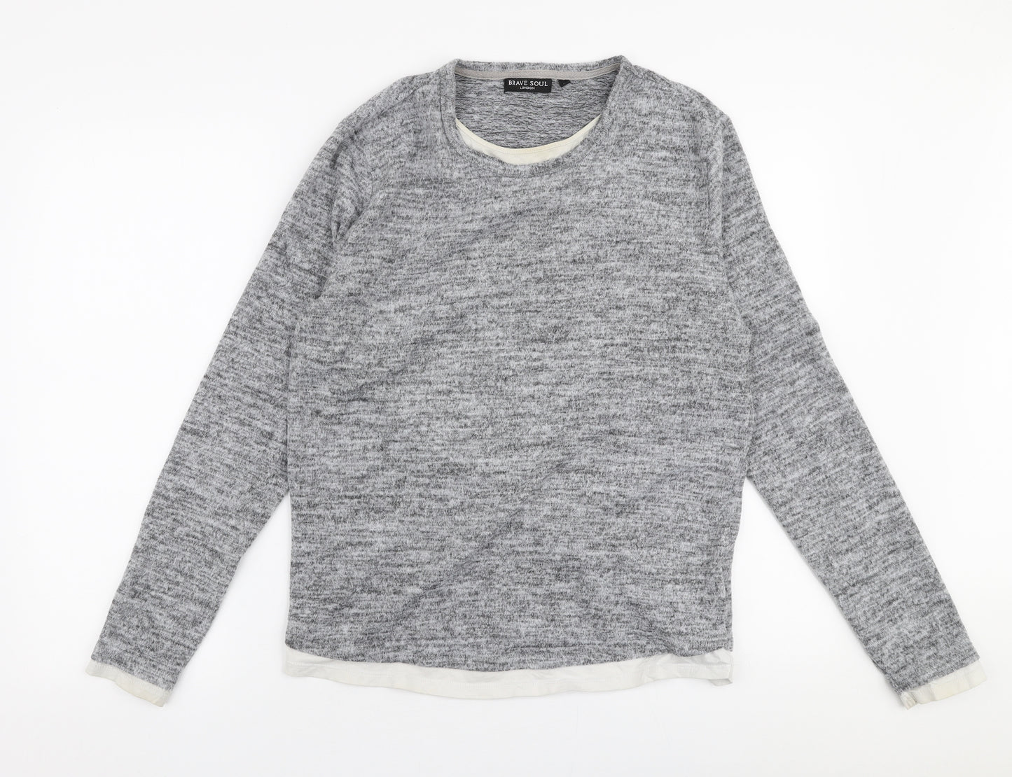 Brave Soul Mens Grey Round Neck  Polyester Pullover Jumper Size L