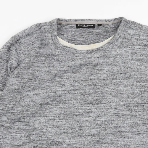 Brave Soul Mens Grey Round Neck  Polyester Pullover Jumper Size L