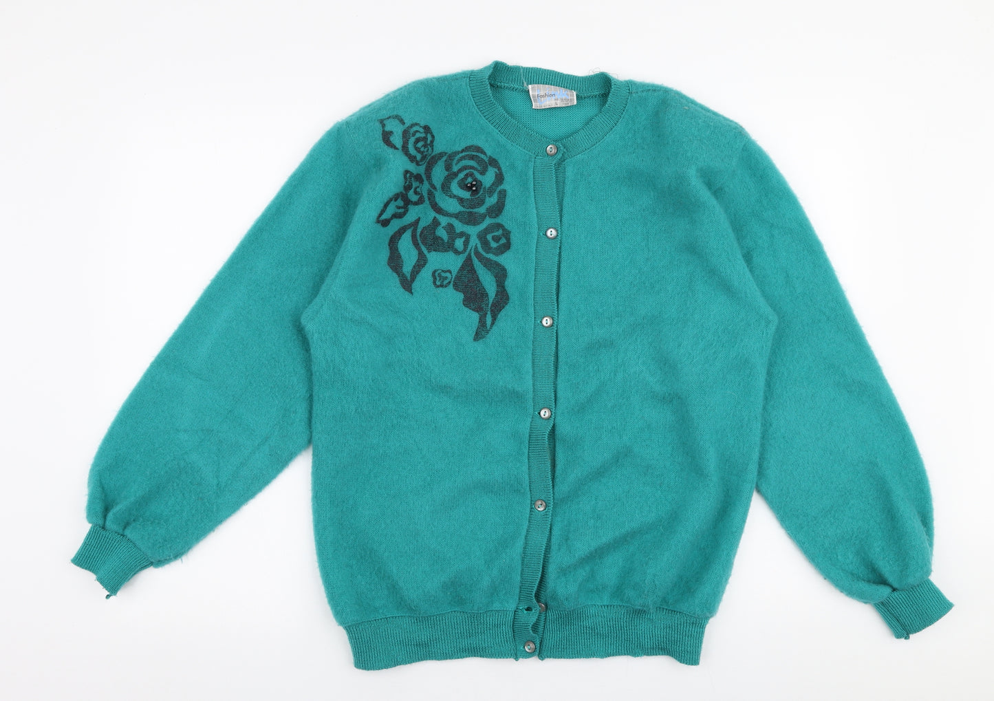 Fashion Link Womens Green Round Neck  Polyester Cardigan Jumper Size L
