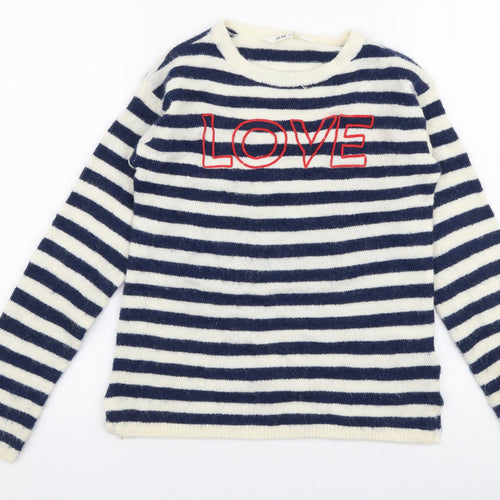 H&M Girls Multicoloured Round Neck Striped Acrylic Pullover Jumper Size 11-12 Years  Pullover - Love