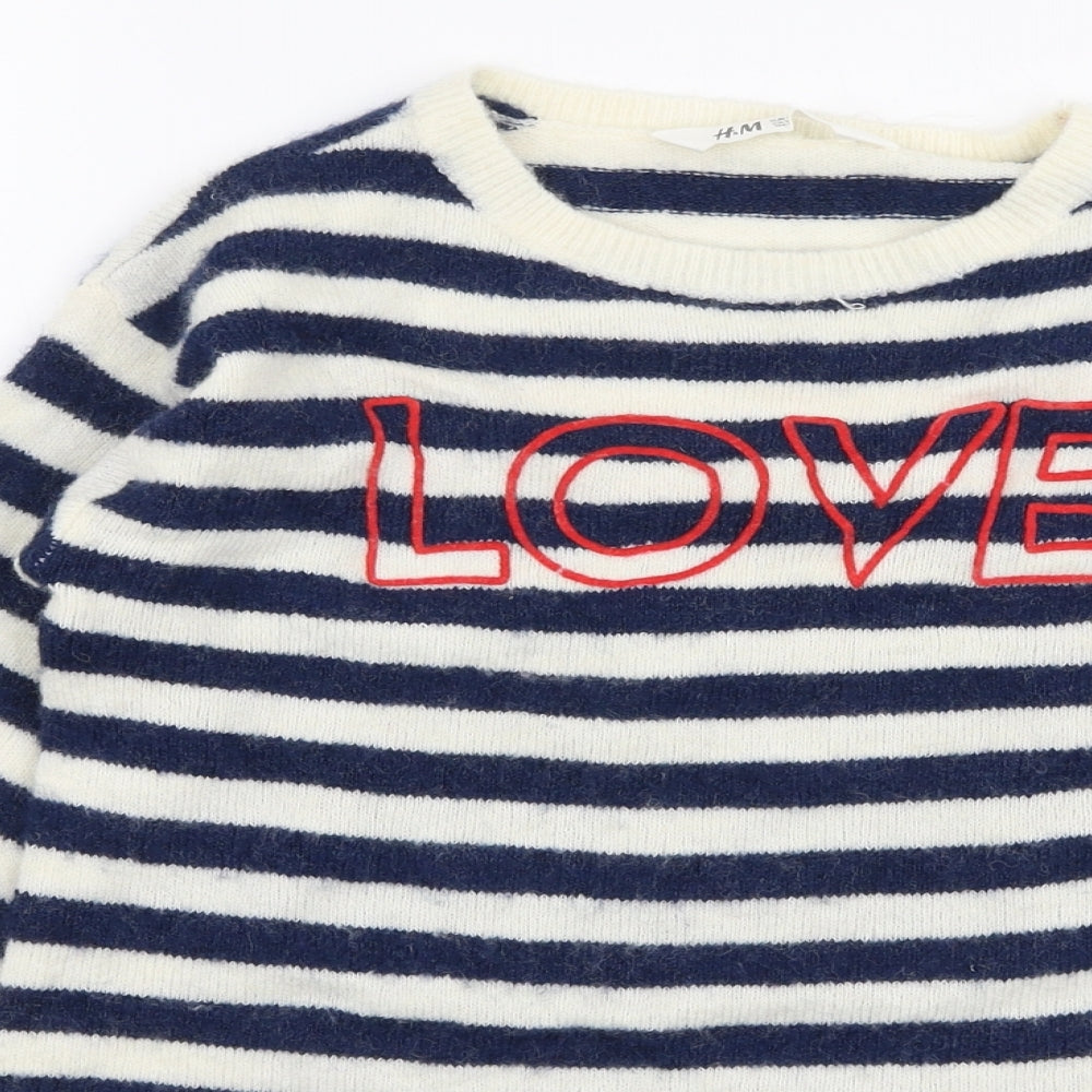 H&M Girls Multicoloured Round Neck Striped Acrylic Pullover Jumper Size 11-12 Years  Pullover - Love