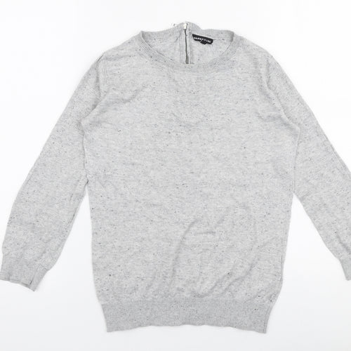 Warehouse Womens Grey Round Neck  Cotton Pullover Jumper Size 6