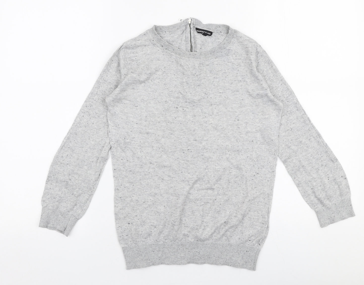 Warehouse Womens Grey Round Neck  Cotton Pullover Jumper Size 6