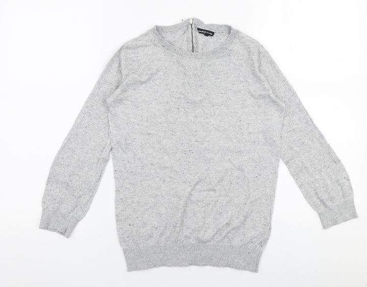 Warehouse Womens Grey Round Neck  Cotton Pullover Jumper Size 6