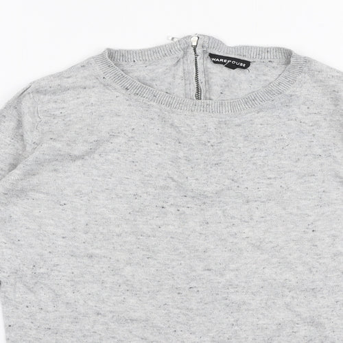 Warehouse Womens Grey Round Neck  Cotton Pullover Jumper Size 6