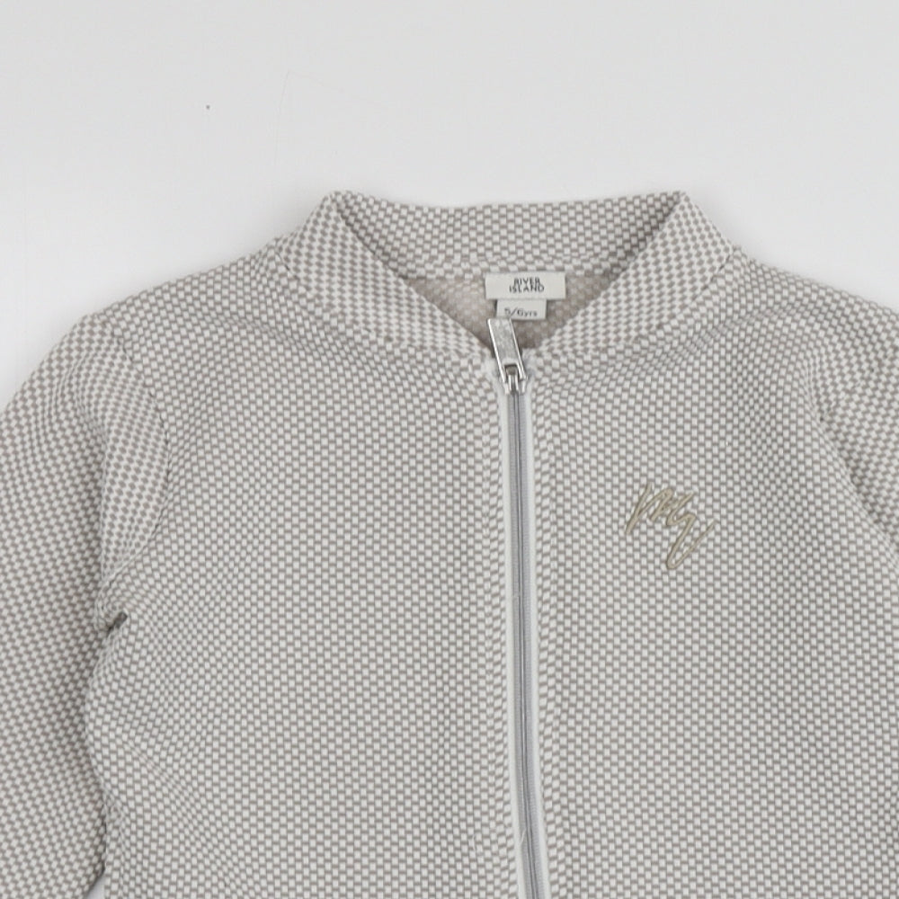 River Island Girls Beige  Polyester Full Zip Hoodie Size 5-6 Years