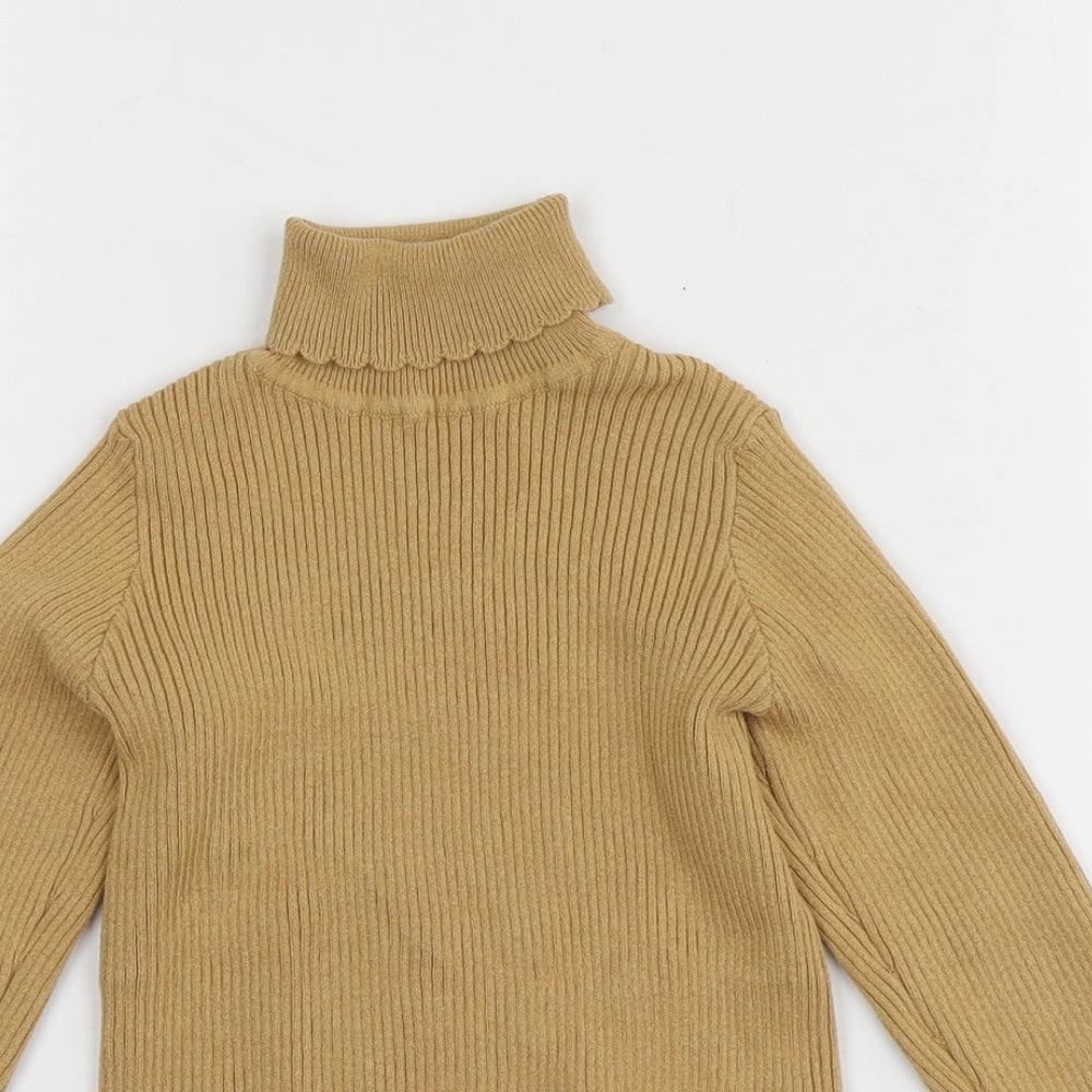 Nutmeg Girls Yellow Roll Neck  Cotton Pullover Jumper Size 5-6 Years