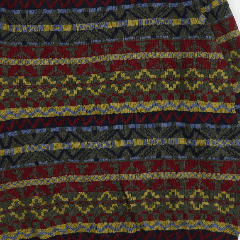 Cotton Traders Mens Green Round Neck Geometric Cotton Pullover Jumper Size XL