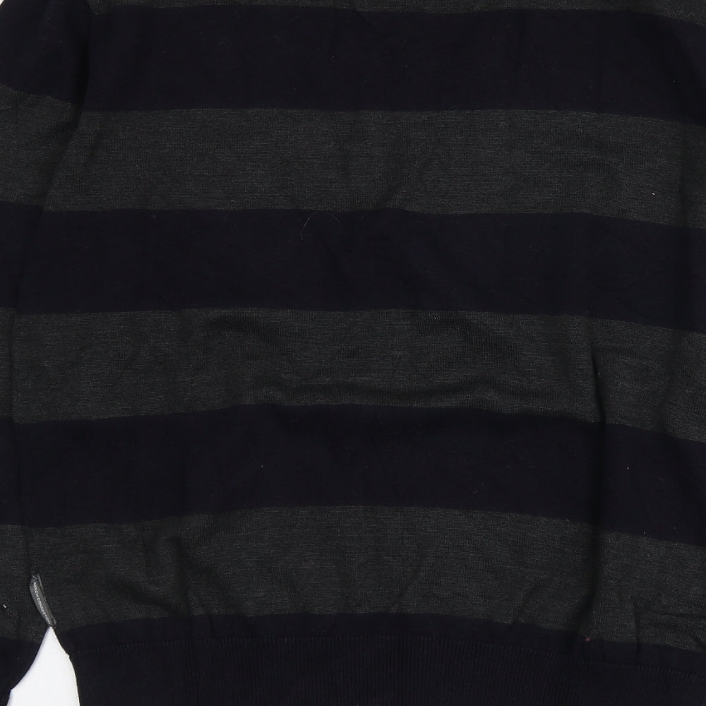 French Connection Mens Grey Round Neck Striped Cotton Pullover Jumper Size XL