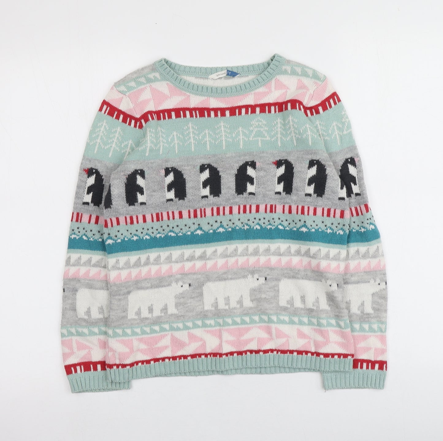 John Lewis Girls Multicoloured Round Neck Geometric Cotton Pullover Jumper Size 11 Years