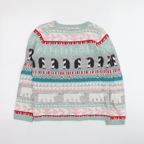 John Lewis Girls Multicoloured Round Neck Geometric Cotton Pullover Jumper Size 11 Years