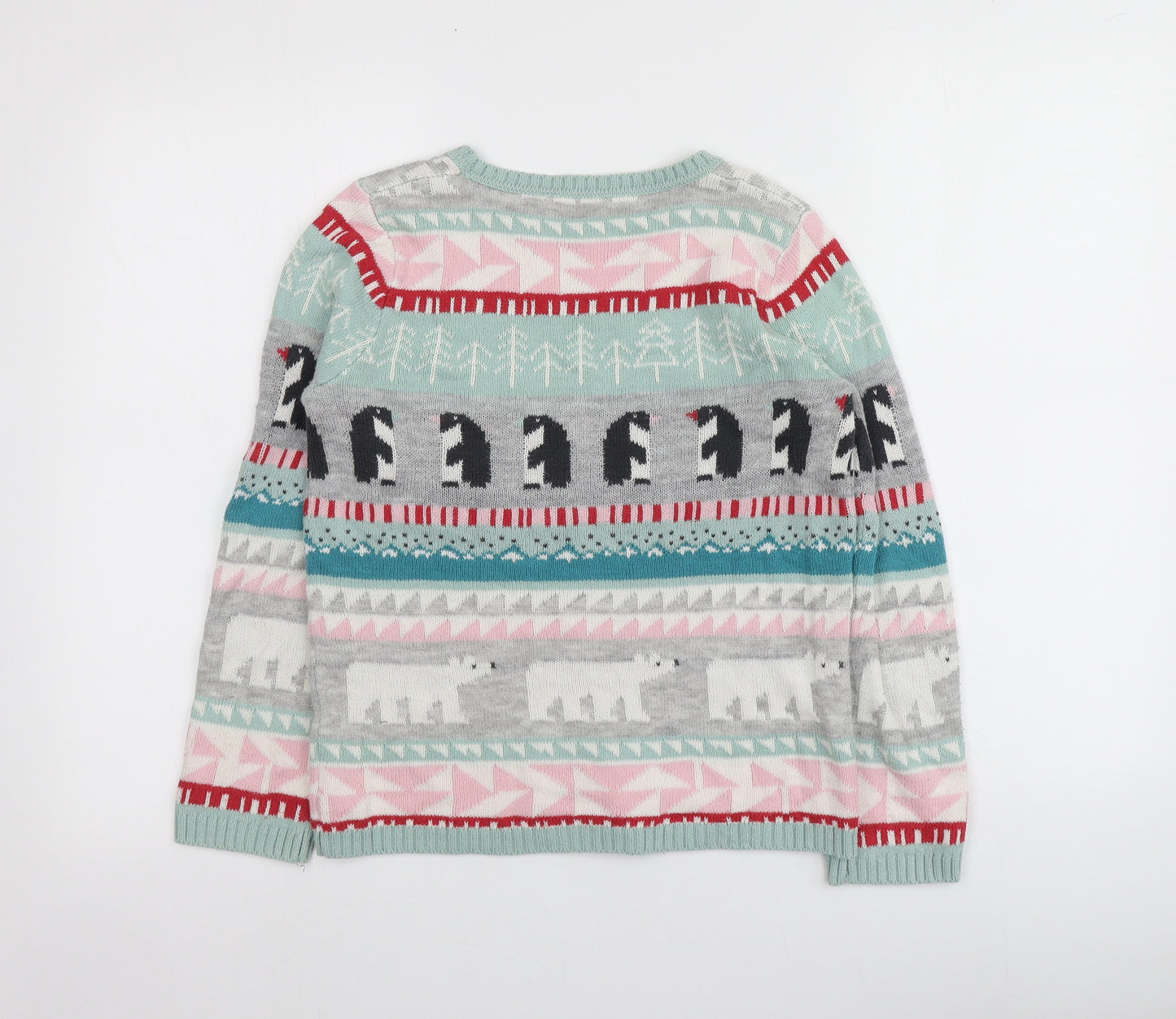 John Lewis Girls Multicoloured Round Neck Geometric Cotton Pullover Jumper Size 11 Years