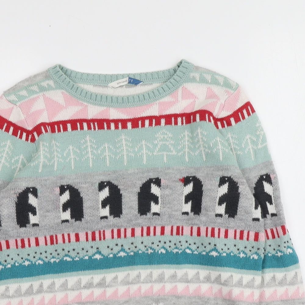 John Lewis Girls Multicoloured Round Neck Geometric Cotton Pullover Jumper Size 11 Years