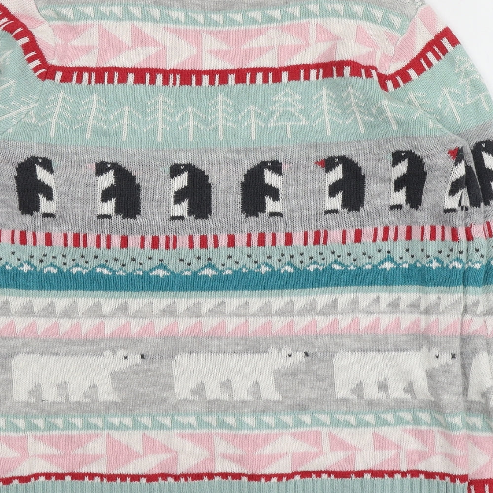 John Lewis Girls Multicoloured Round Neck Geometric Cotton Pullover Jumper Size 11 Years