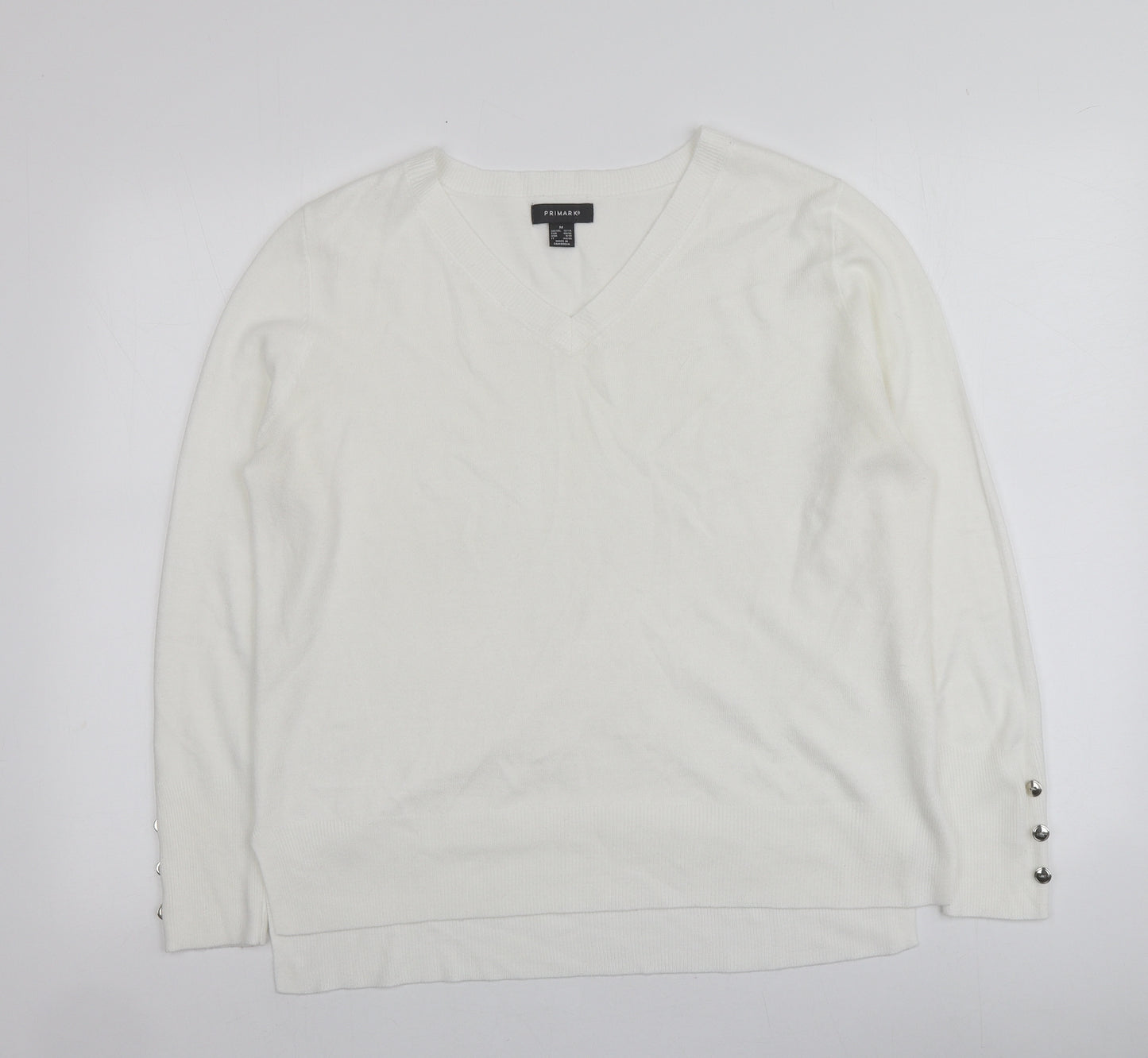 Primark Womens Ivory V-Neck  Acrylic Pullover Jumper Size M