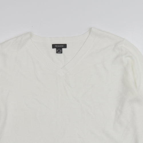 Primark Womens Ivory V-Neck  Acrylic Pullover Jumper Size M