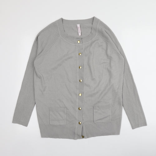 Marisota Womens Grey V-Neck  Acrylic Cardigan Jumper Size 12