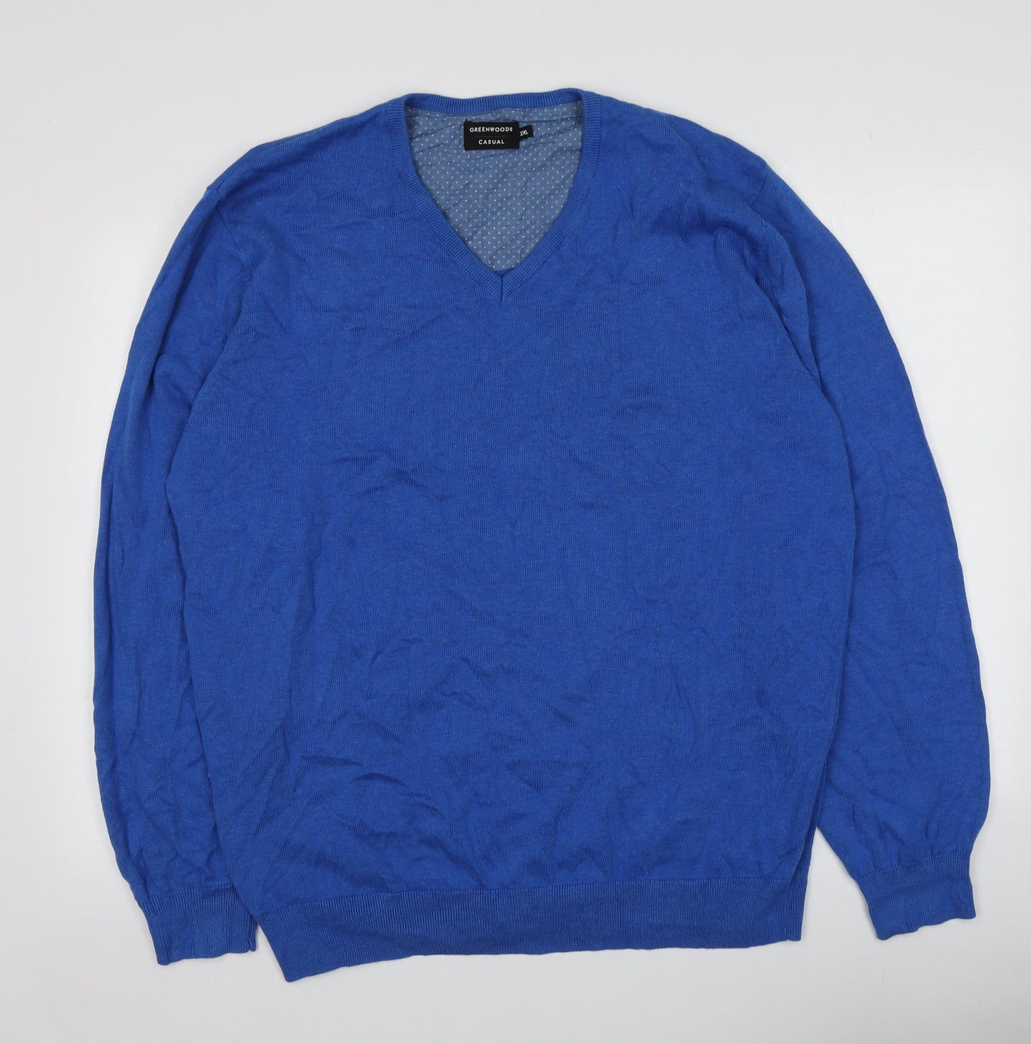 Greenwoods Mens Blue Round Neck  Cotton Pullover Jumper Size 2XL