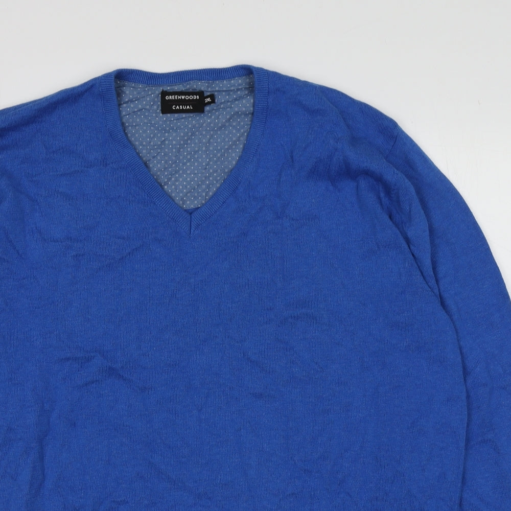 Greenwoods Mens Blue Round Neck  Cotton Pullover Jumper Size 2XL