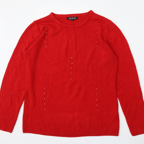 Ellie B Womens Red Round Neck  Acrylic Pullover Jumper Size L