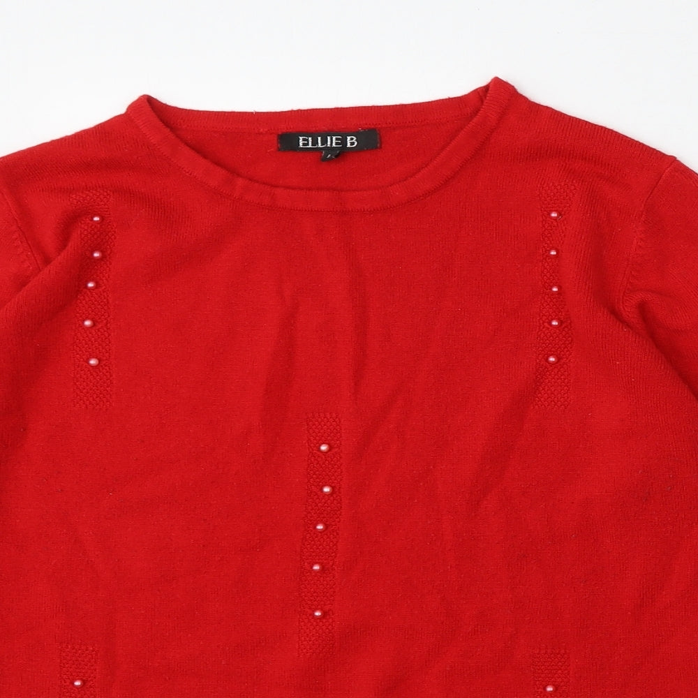 Ellie B Womens Red Round Neck  Acrylic Pullover Jumper Size L