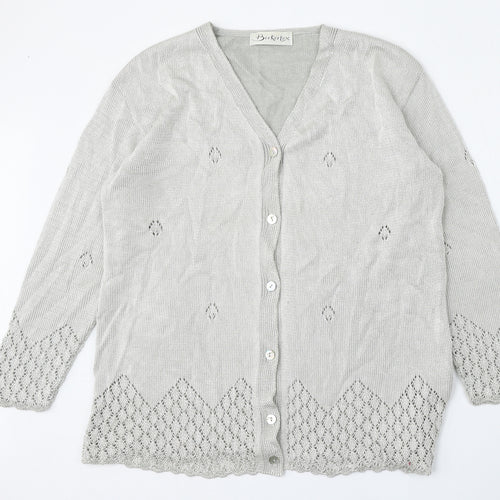 Berkertex Womens Silver V-Neck  Viscose Cardigan Jumper Size 14