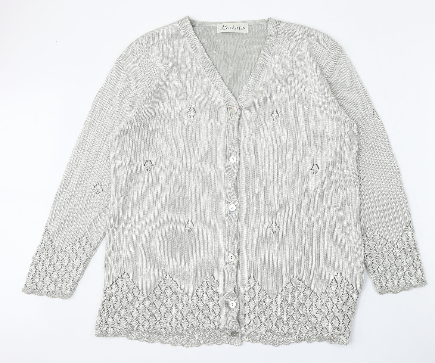 Berkertex Womens Silver V-Neck  Viscose Cardigan Jumper Size 14