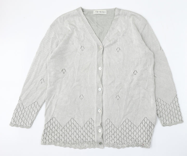 Berkertex Womens Silver V-Neck  Viscose Cardigan Jumper Size 14