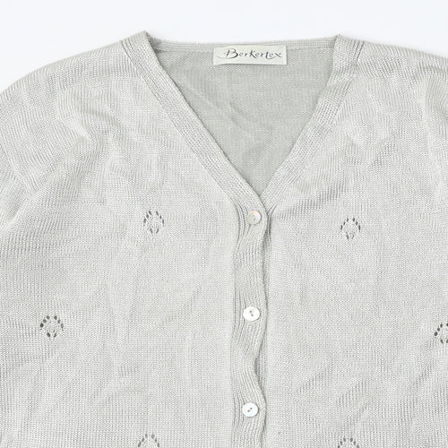Berkertex Womens Silver V-Neck  Viscose Cardigan Jumper Size 14