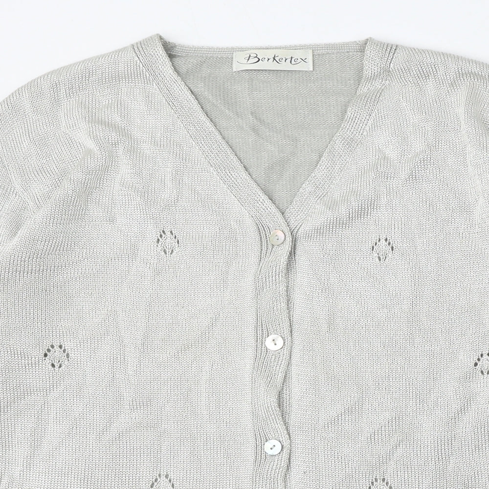 Berkertex Womens Silver V-Neck  Viscose Cardigan Jumper Size 14