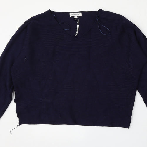 Paramour Womens Blue V-Neck  Viscose Pullover Jumper Size L