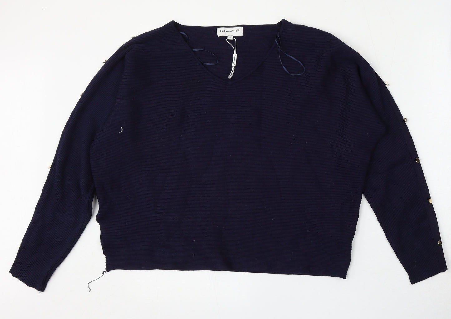 Paramour Womens Blue V-Neck  Viscose Pullover Jumper Size L