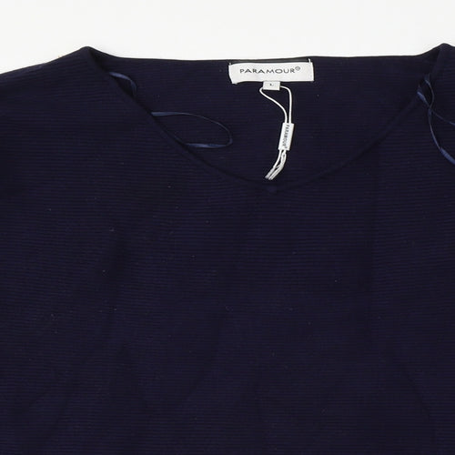 Paramour Womens Blue V-Neck  Viscose Pullover Jumper Size L