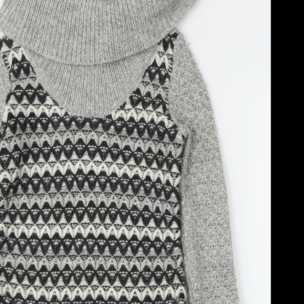 Ken Womens Grey Roll Neck Geometric Acrylic Pullover Jumper Size XS