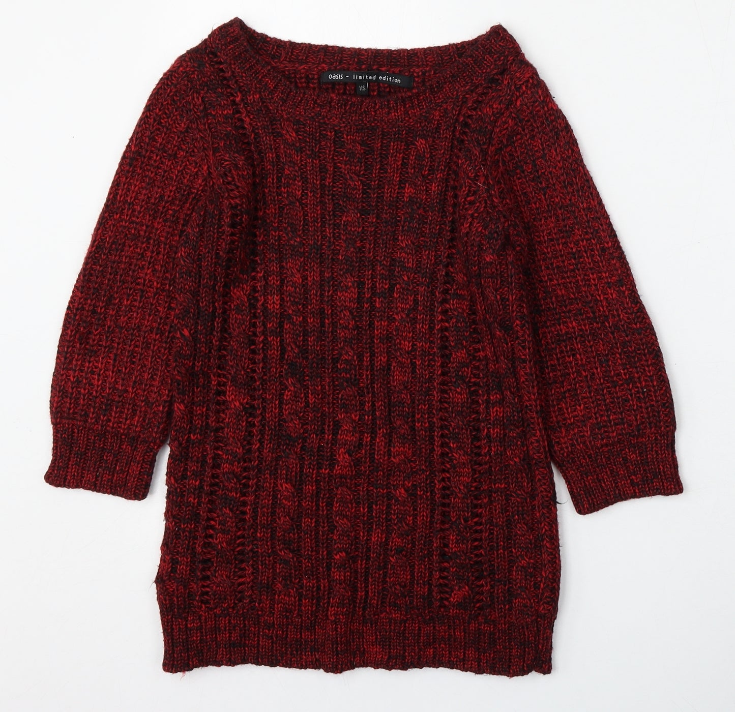 Oasis Womens Red Round Neck  Acrylic Pullover Jumper Size XS