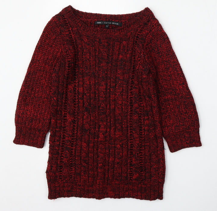 Oasis Womens Red Round Neck  Acrylic Pullover Jumper Size XS
