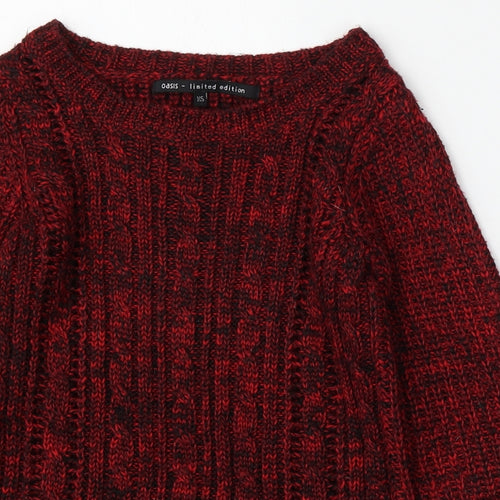 Oasis Womens Red Round Neck  Acrylic Pullover Jumper Size XS
