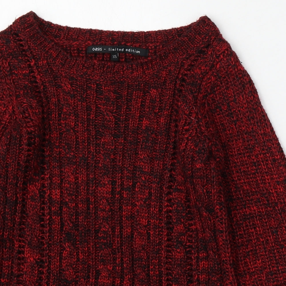 Oasis Womens Red Round Neck  Acrylic Pullover Jumper Size XS