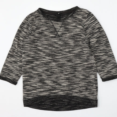 H&M Womens Grey Round Neck Striped Polyester Pullover Jumper Size XS