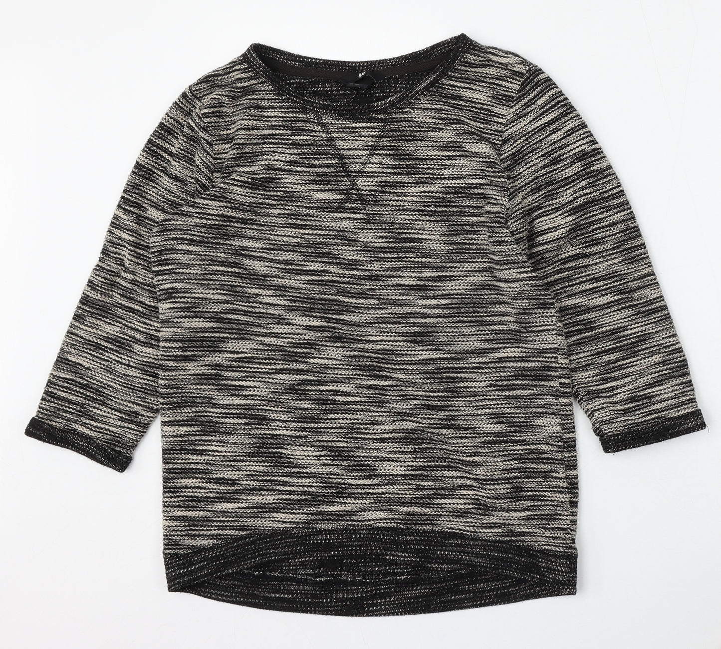 H&M Womens Grey Round Neck Striped Polyester Pullover Jumper Size XS