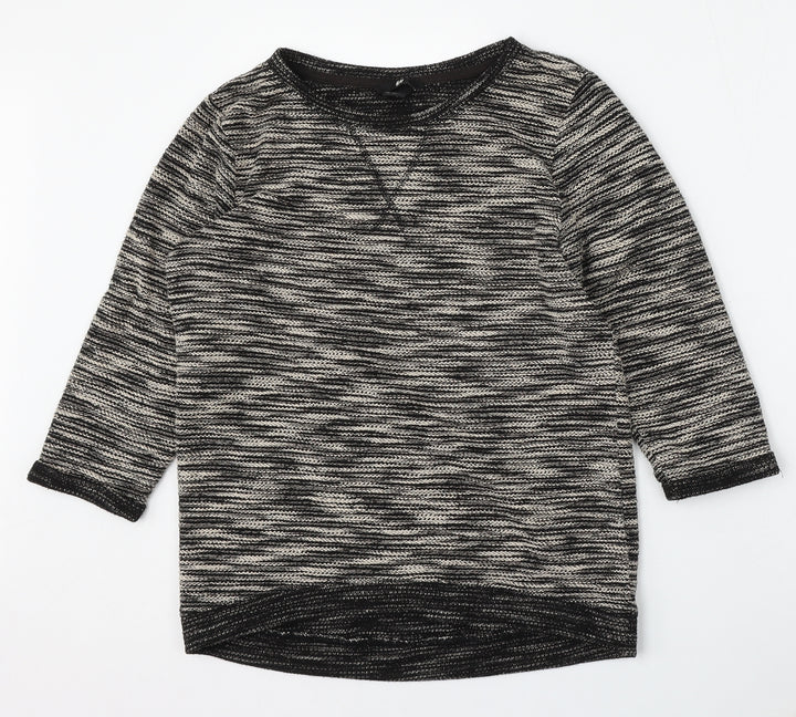H&M Womens Grey Round Neck Striped Polyester Pullover Jumper Size XS