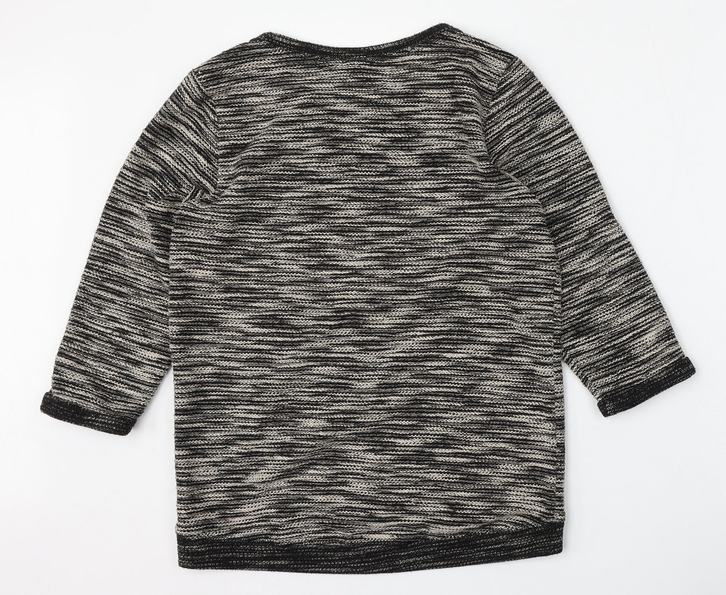 H&M Womens Grey Round Neck Striped Polyester Pullover Jumper Size XS