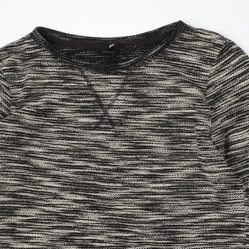 H&M Womens Grey Round Neck Striped Polyester Pullover Jumper Size XS