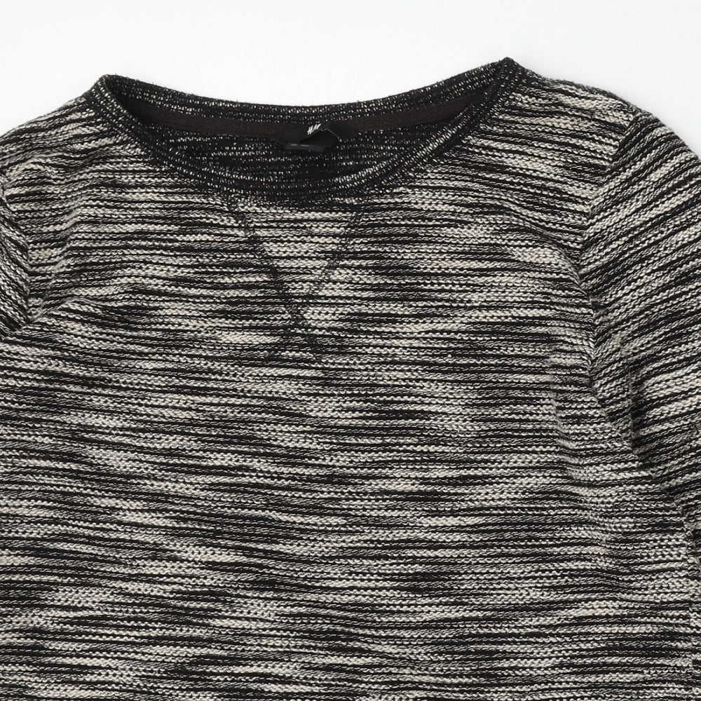 H&M Womens Grey Round Neck Striped Polyester Pullover Jumper Size XS
